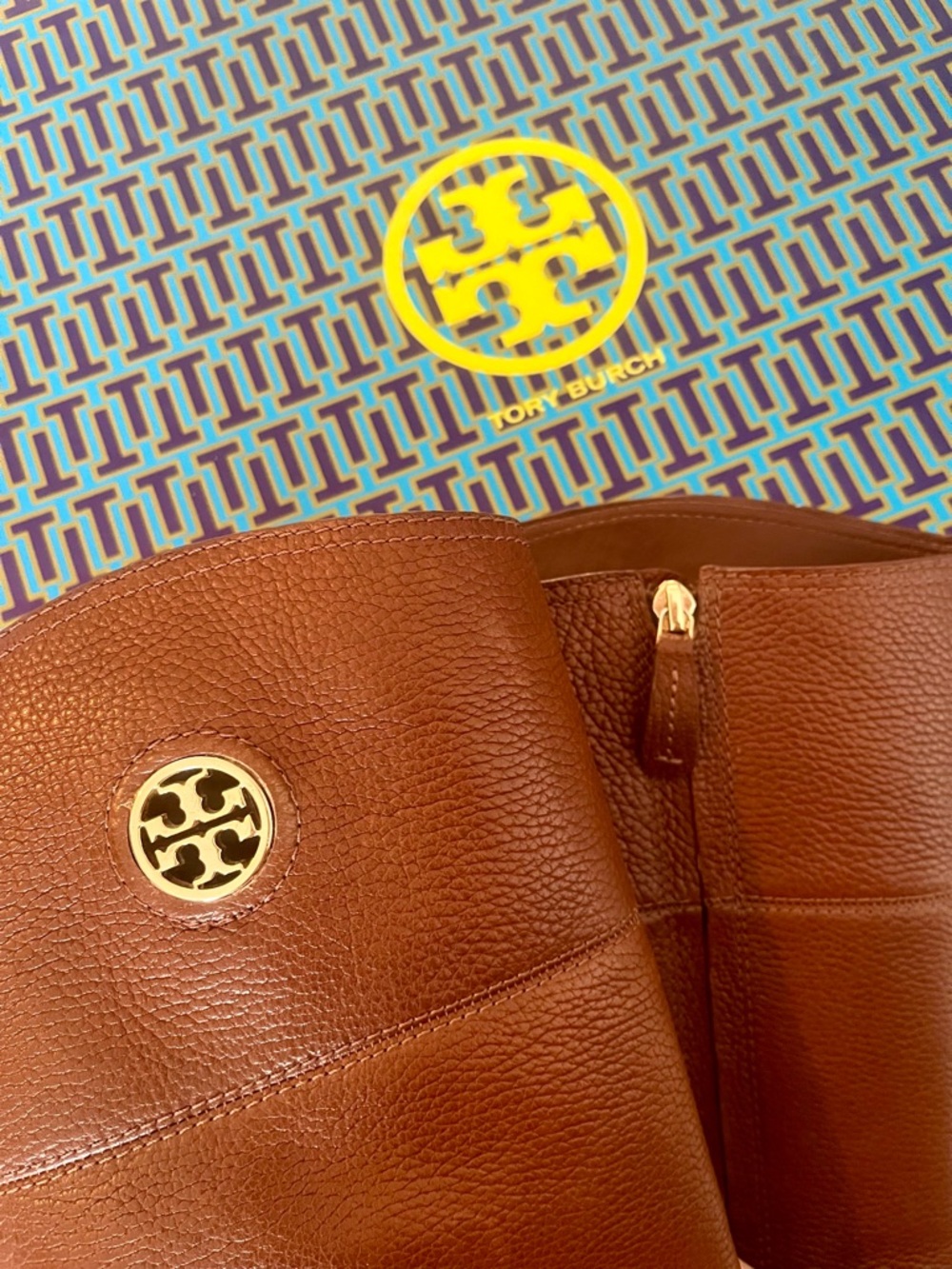 Tory Burch Chestnut Brown Leather Knee Junction Boots with Gold Logo Medallion - Picture 2 of 12